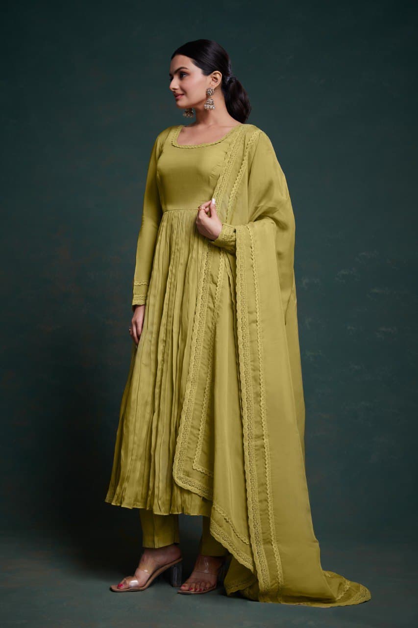 Green color organza salwar suit for women online