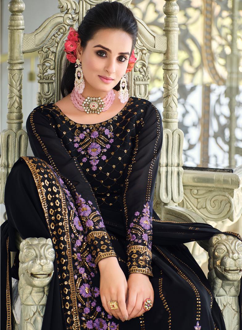 Black georgette sharara suit for wedding