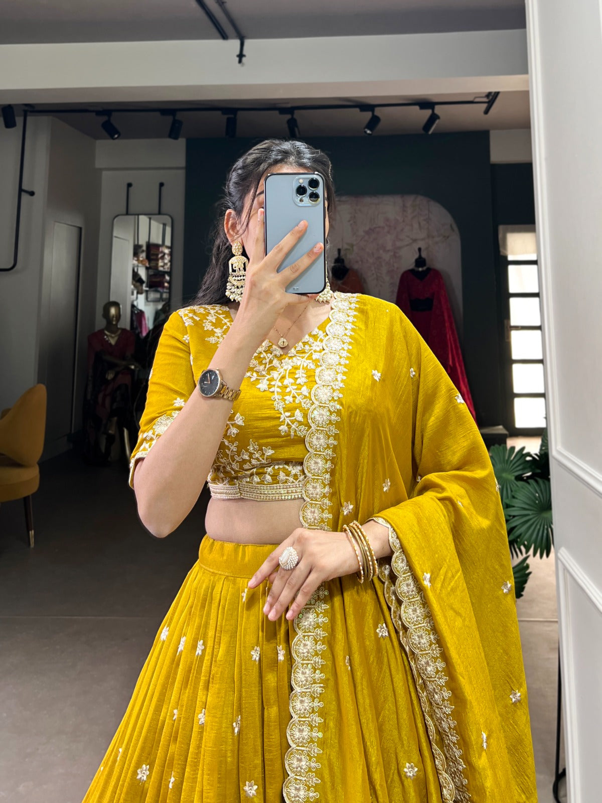 Mustard Yellow silk Lehenga choli images