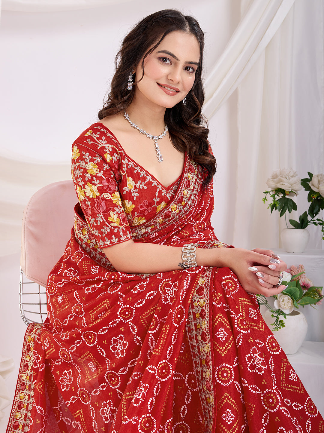 Maroon color vichitra silk saree with dupatta online