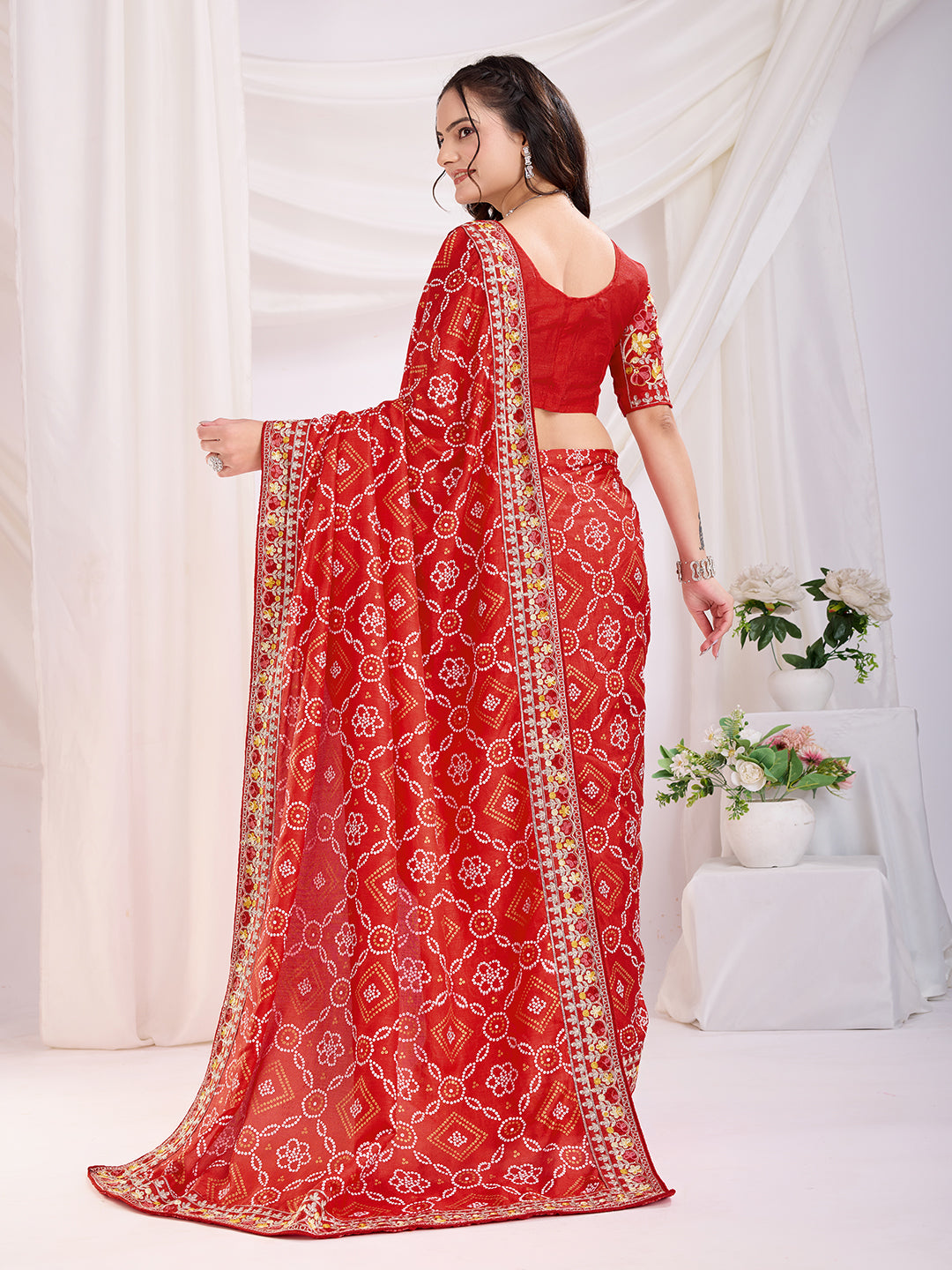 Maroon color vichitra silk saree with dupatta