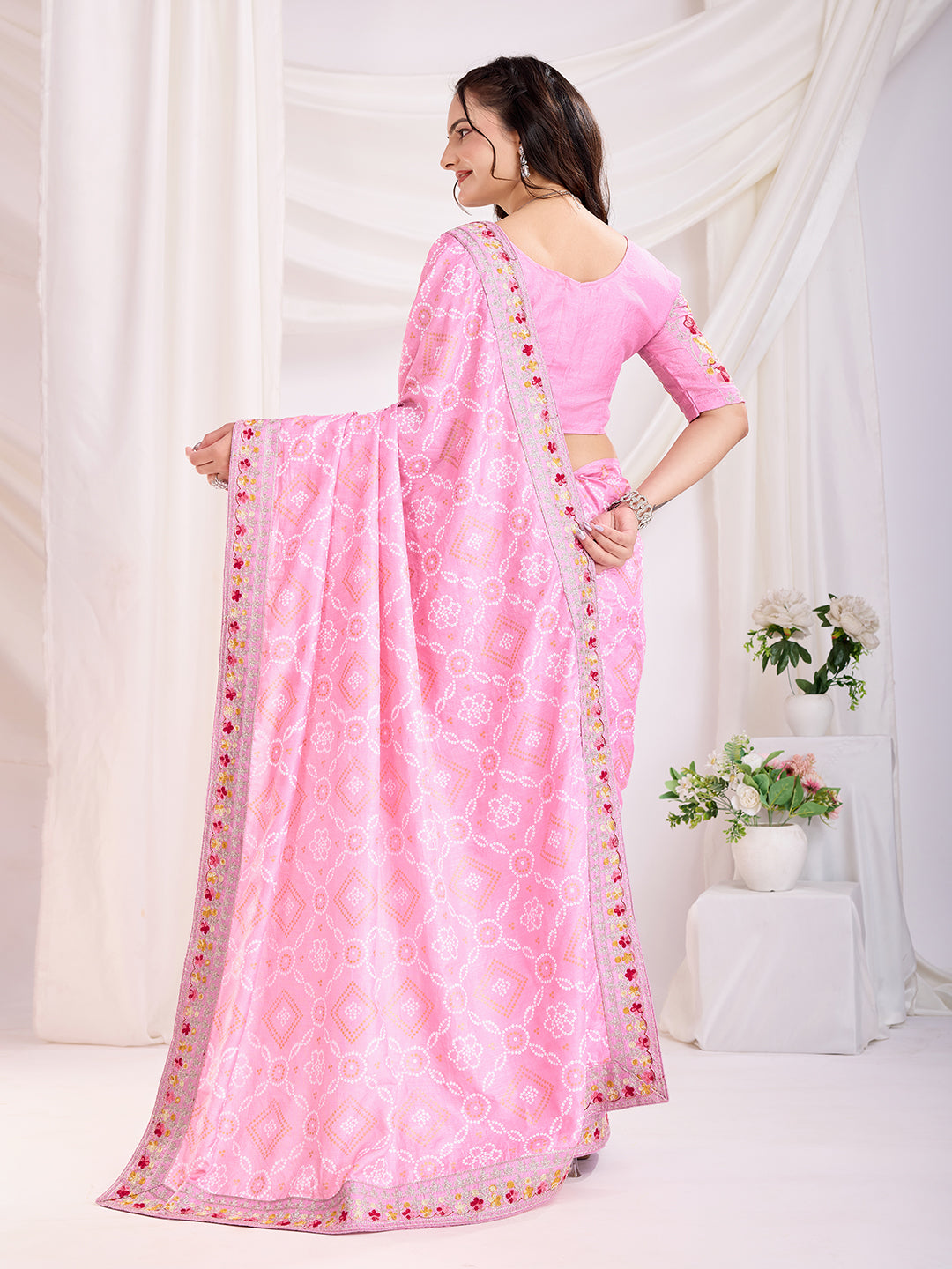 Maroon color vichitra silk saree with dupatta images