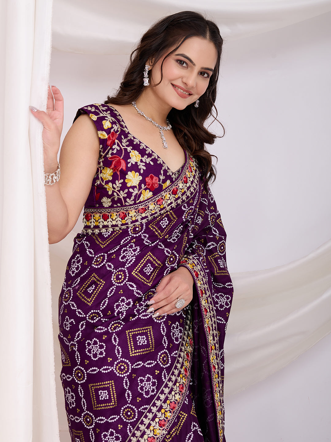 Violet color vichitra silk saree with blouse price