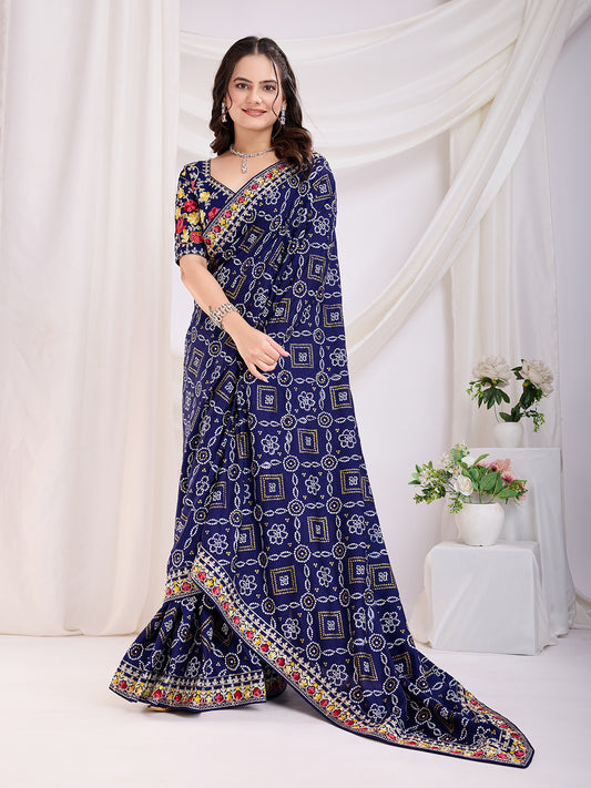 Blue color vichitra silk saree for women