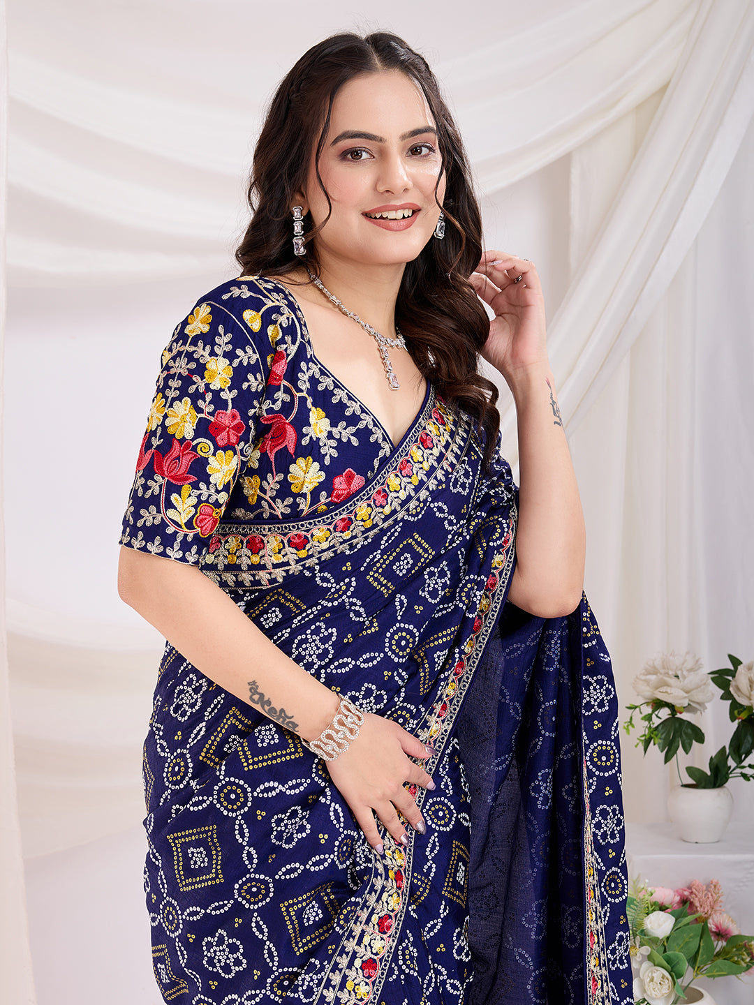 Blue color vichitra silk saree for wedding