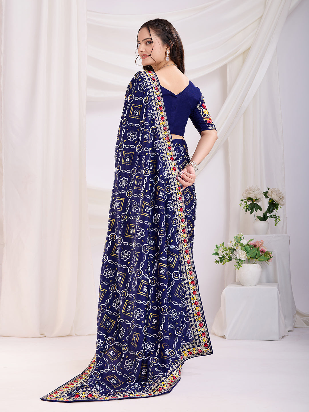 Blue color vichitra silk saree with blouse online