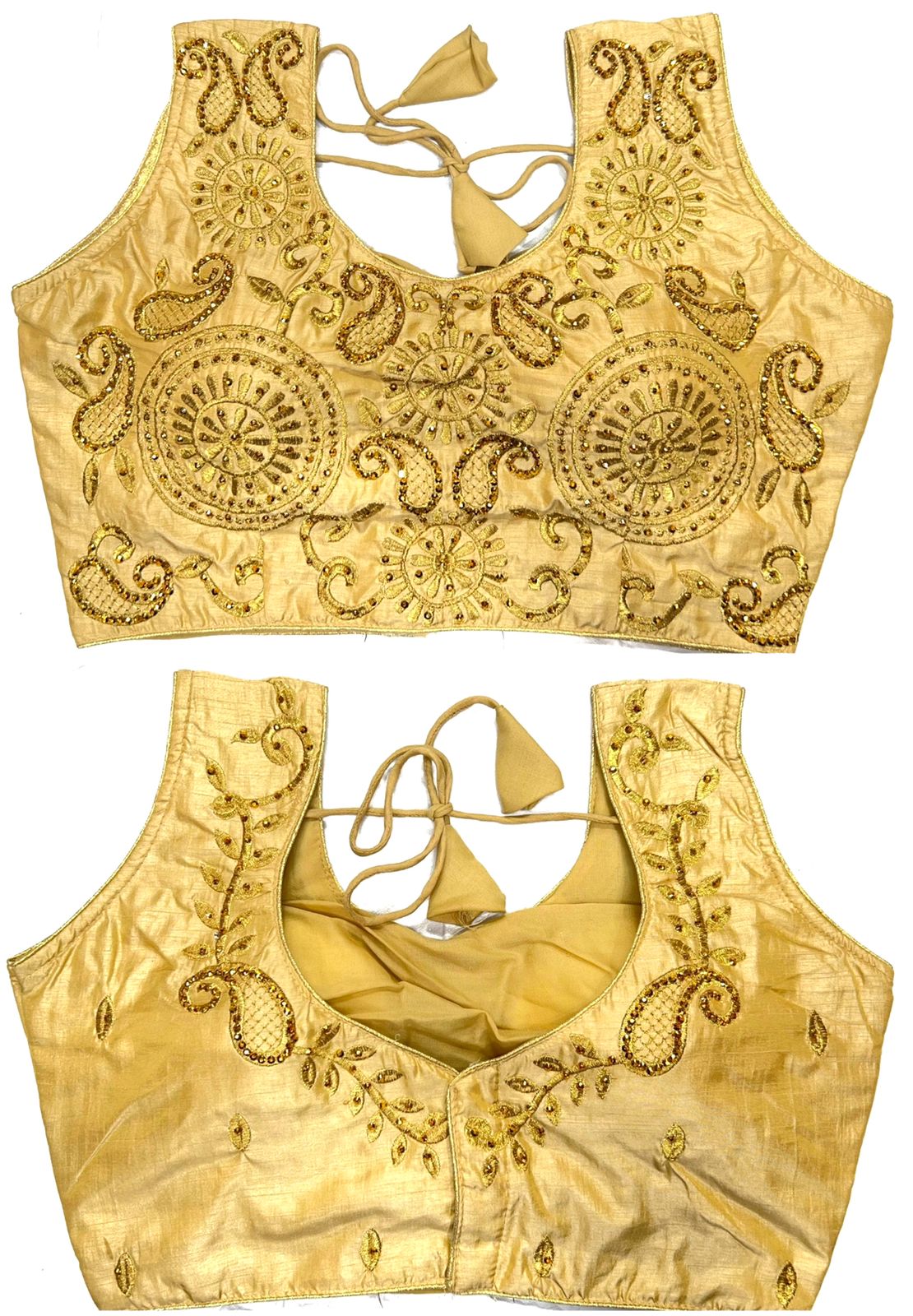 Beige color silk hand work blouse for reception