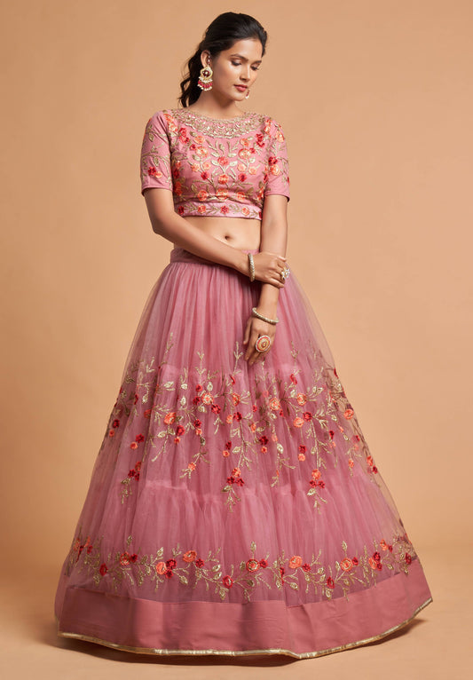 Pink Net Designer Lehenga Choli