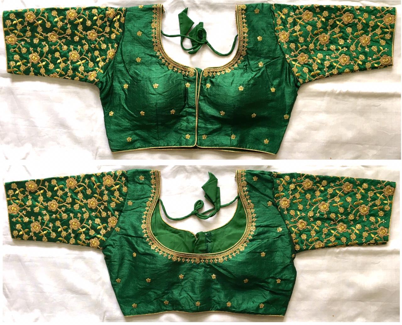 Green color silk phantom silk Sequins work blouse
