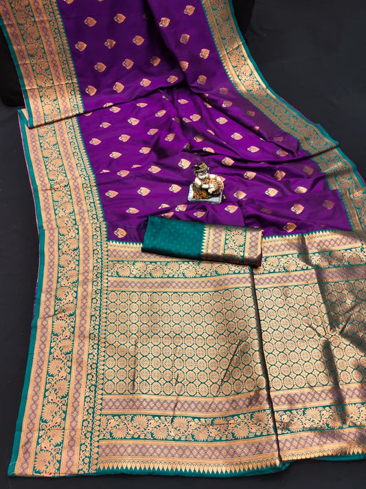 Purple color banarasi silk saree for women online