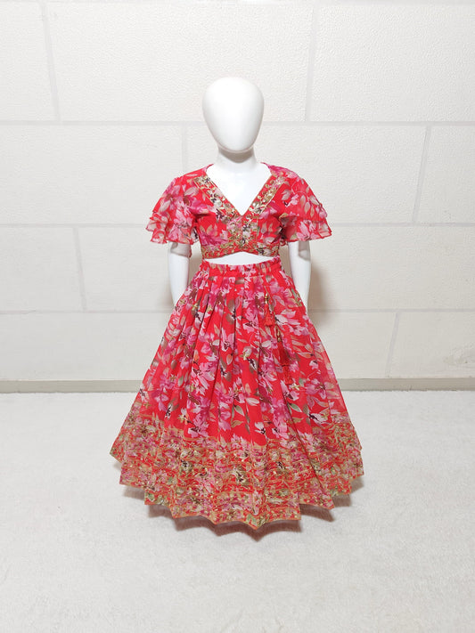 Red georgette lehenga choli for small girls with price