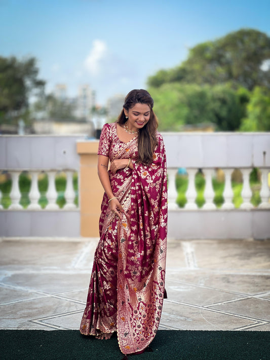 Rani pink viscose dola silk saree for wedding