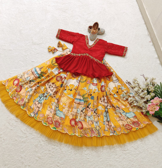 Mustard silk lehenga choli for small girls online