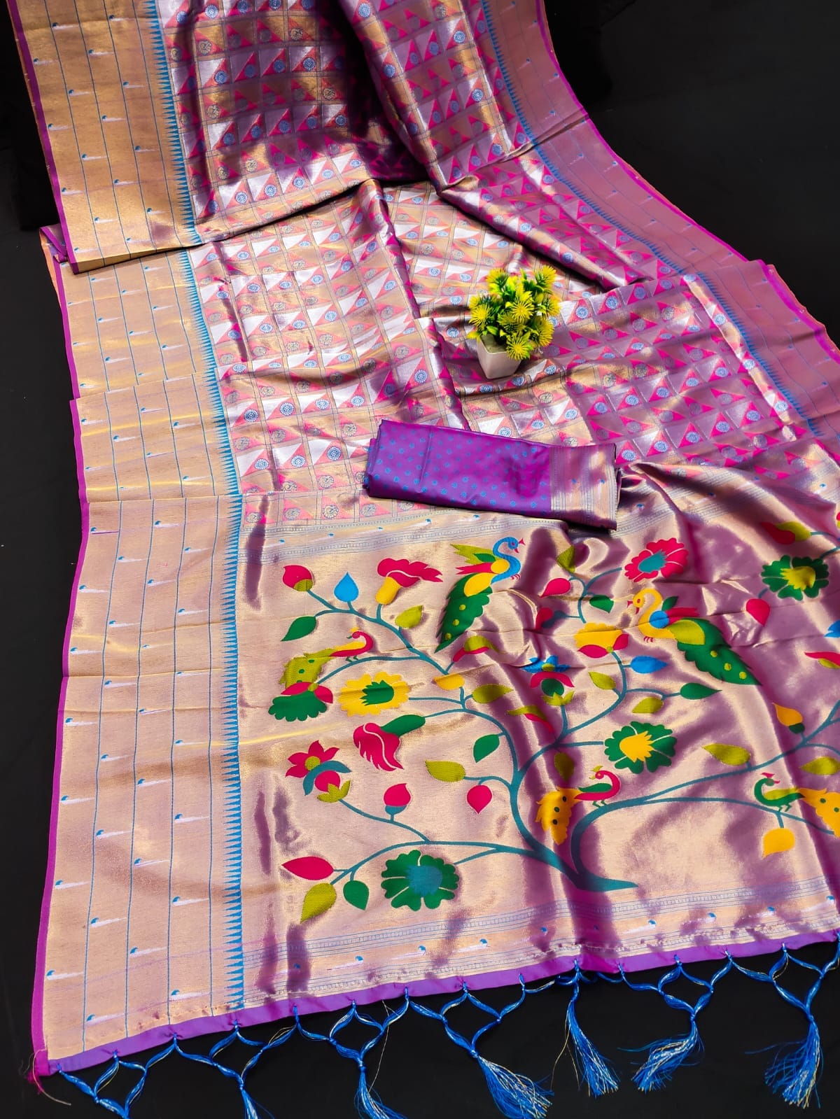 Purple color banarasi silk saree with blouse online