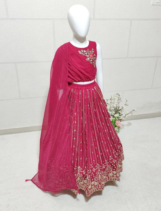 Pink color georgette lehenga choli for girls online