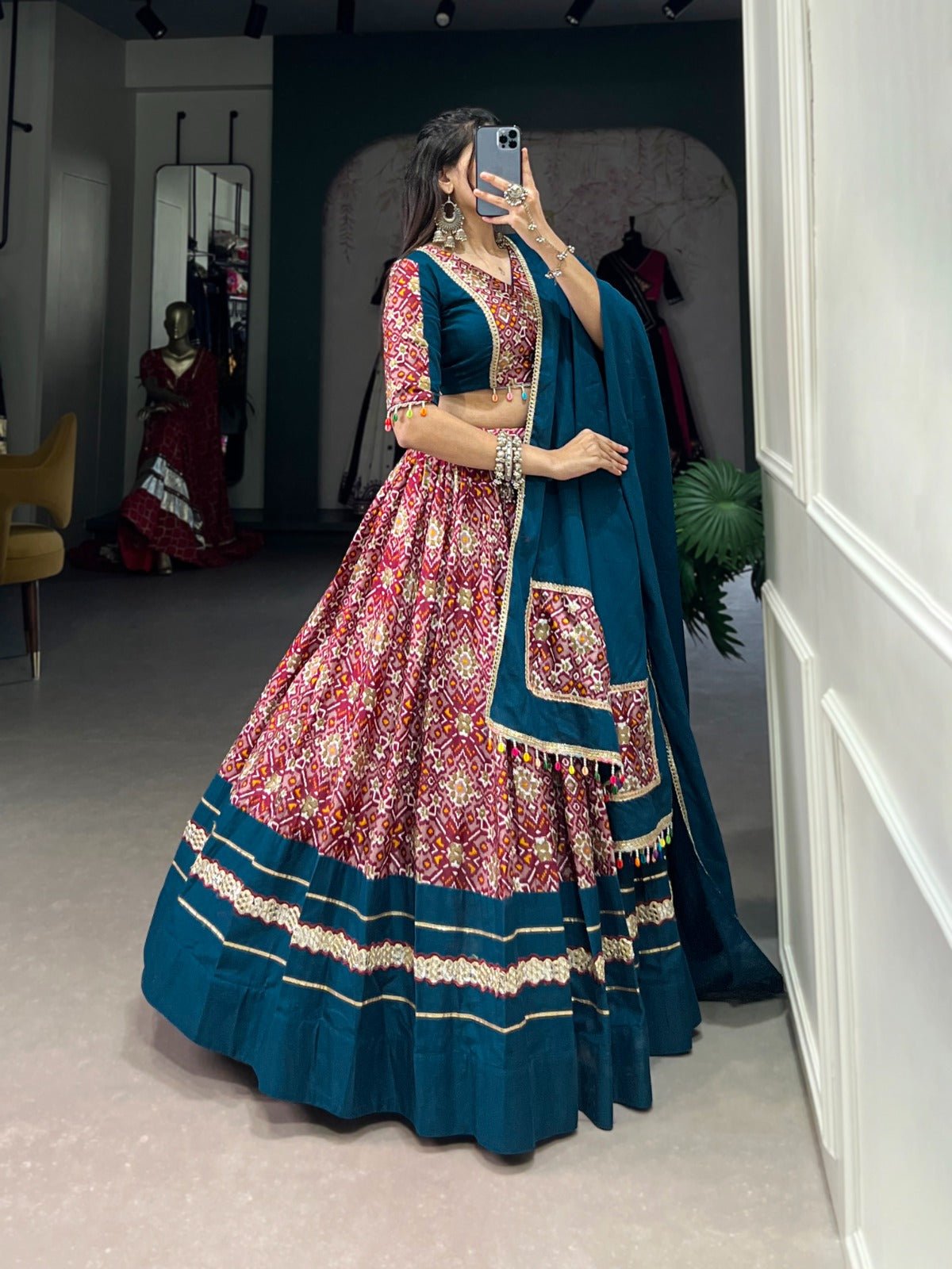 Red rayon printed chaniya choli price
