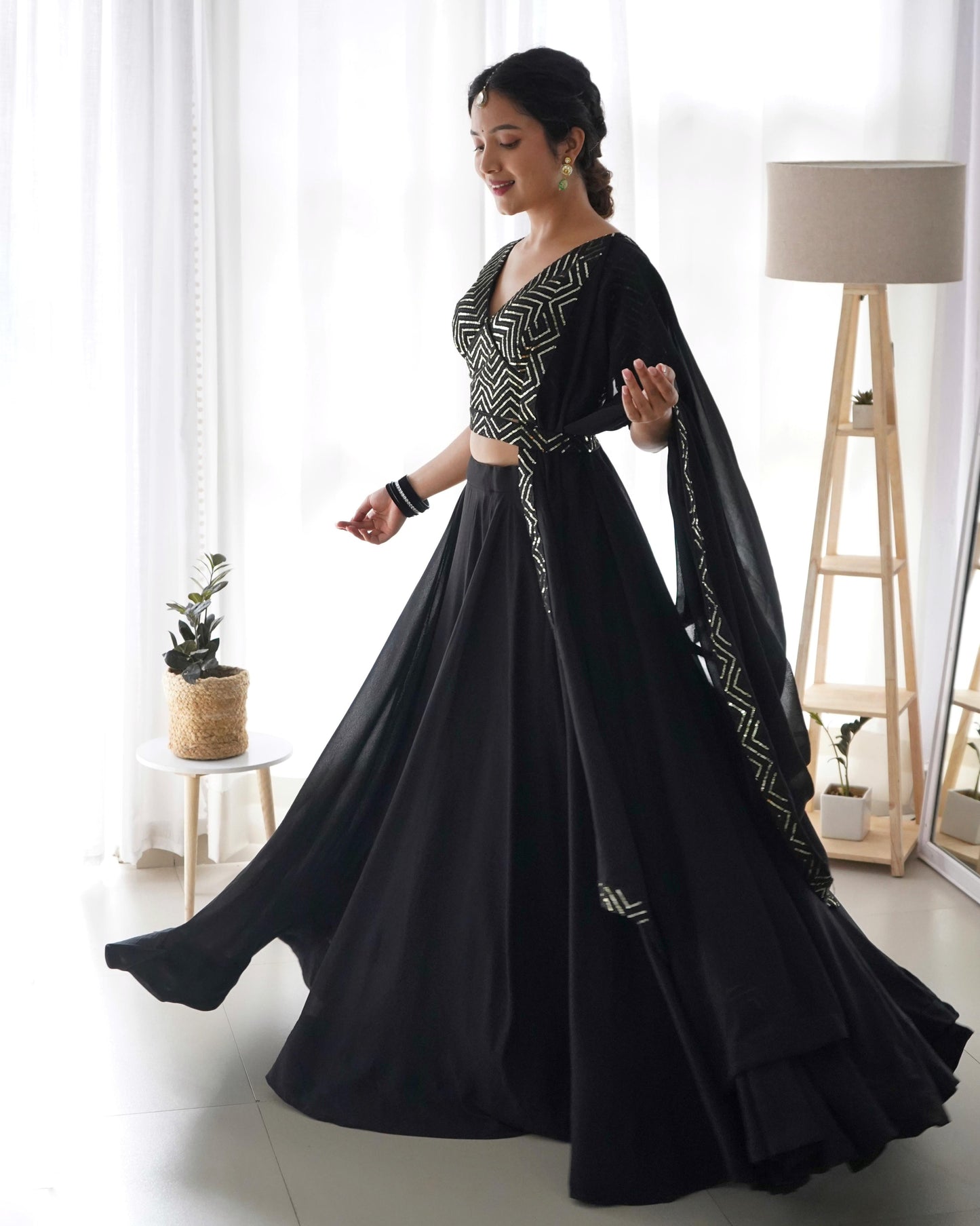 Simple black georgette lehenga choli with dupatta