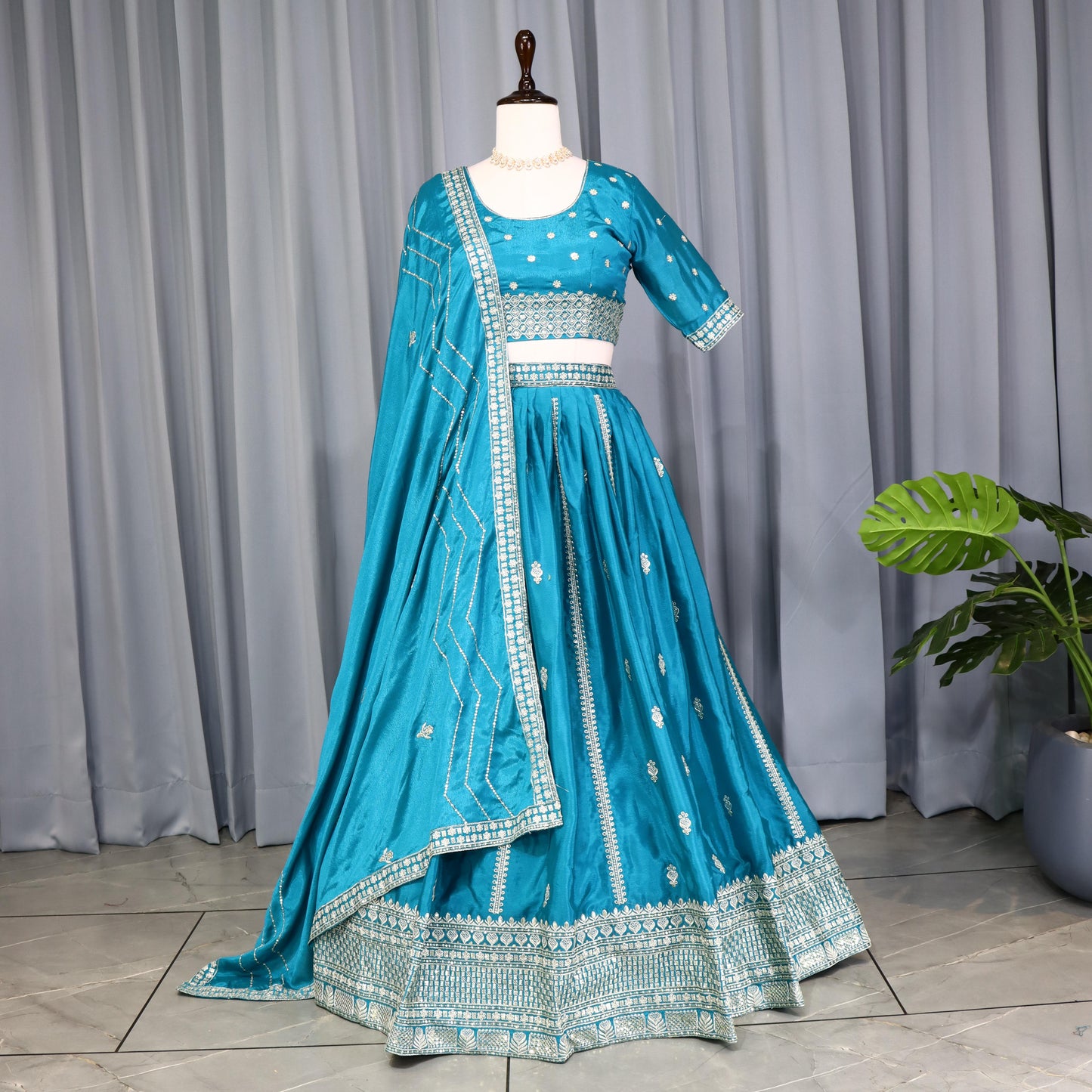 Beautiful Purple Color Chinon Embroidered Ghagra Choli for Event
