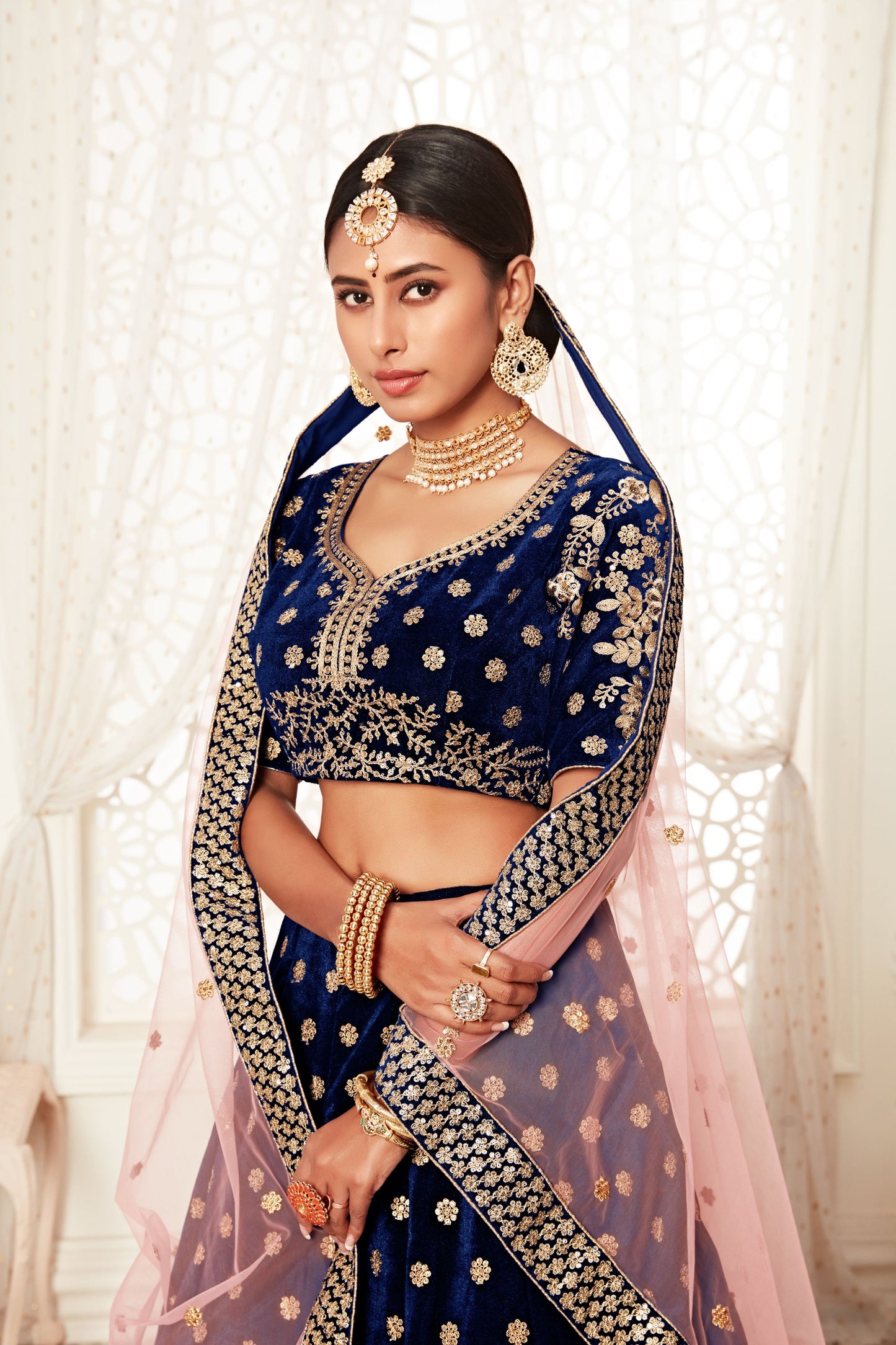 velvet navy blue lehenga