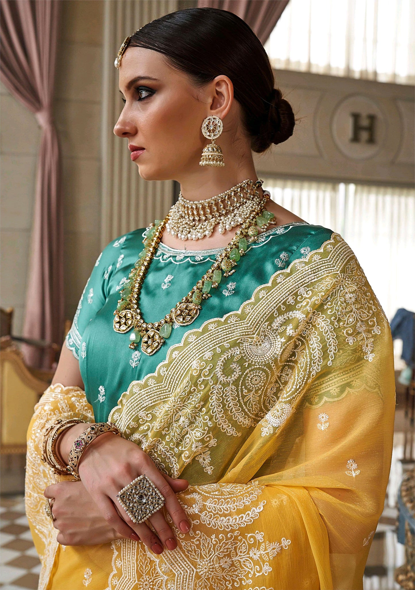 Yellow Tissue saree for wedding online shopping