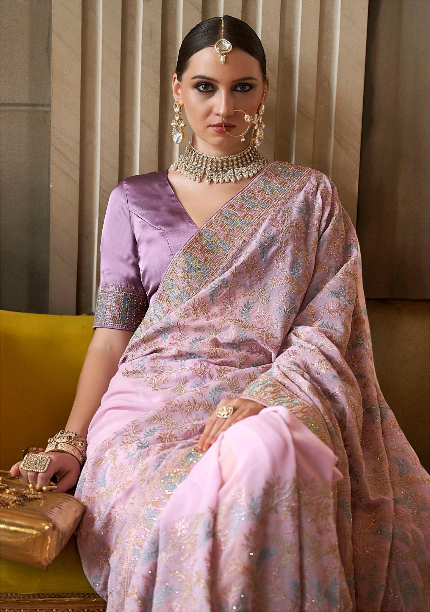 Pure lavender color tissue saree for women