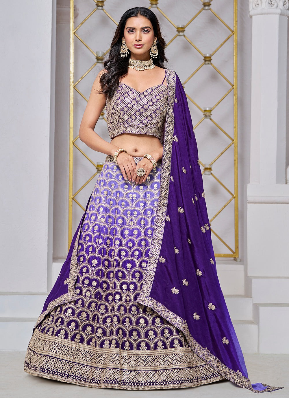 Purple color chinon lehenga choli for women