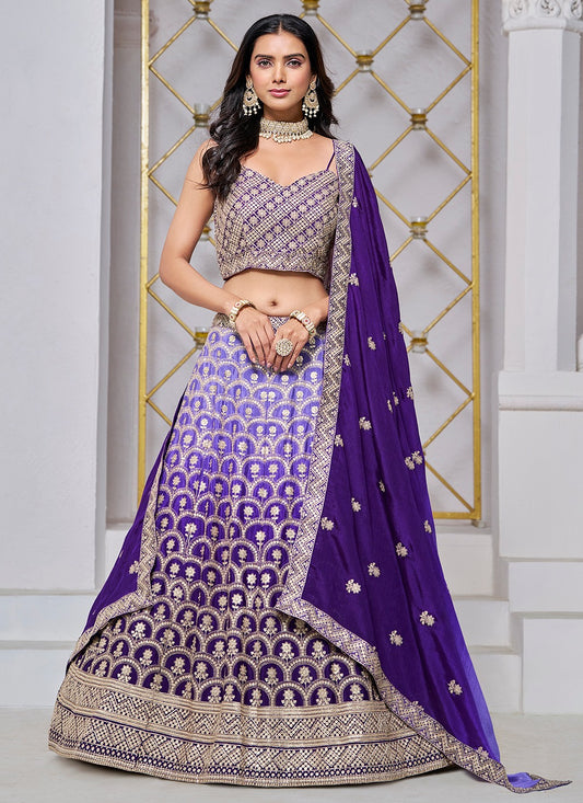Purple color chinon lehenga choli for women