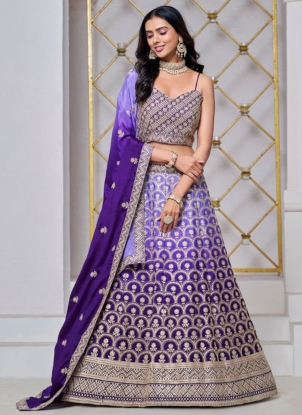 Purple color chinon lehenga choli for wedding