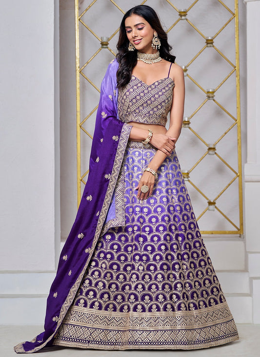 Purple color chinon lehenga choli for wedding