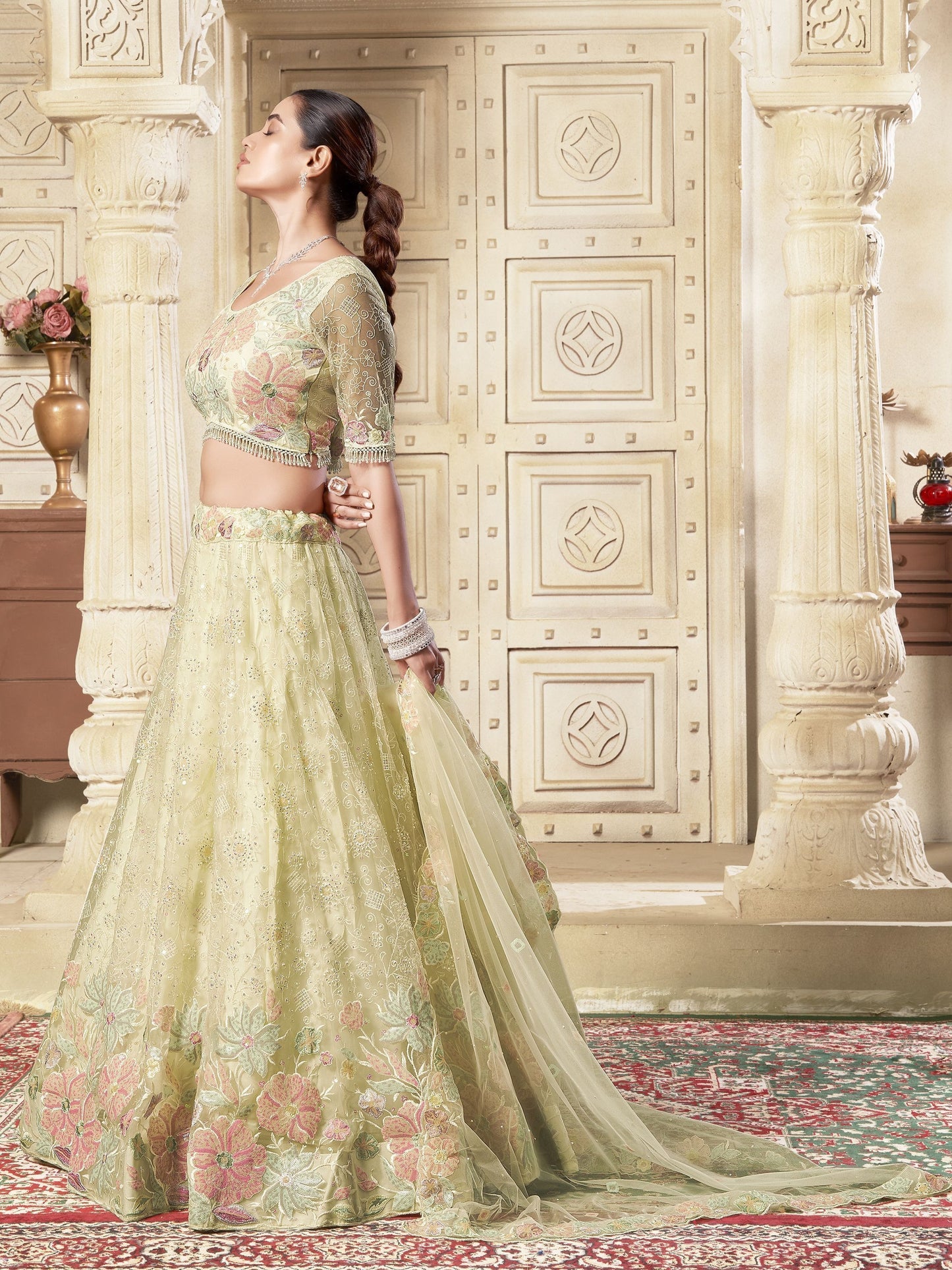 Yellow premium net lehenga choli for women online shopping