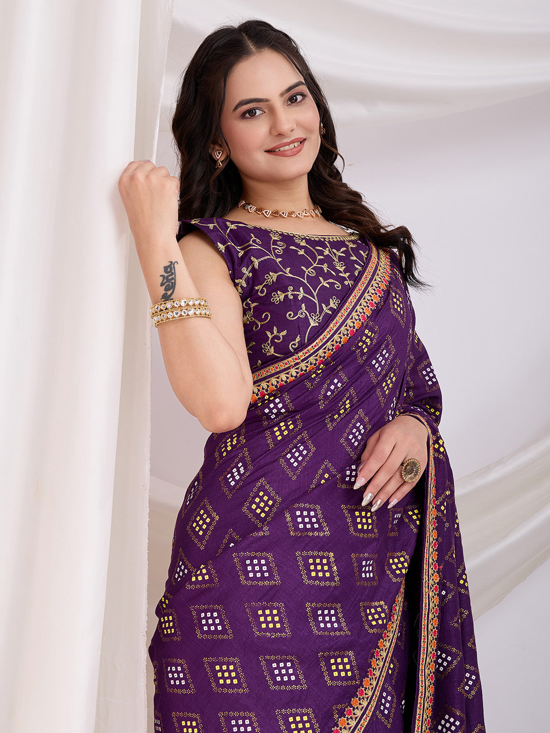 Violet color vichitra silk saree with blouse price