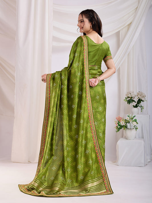 Green color vichitra silk saree for wedding