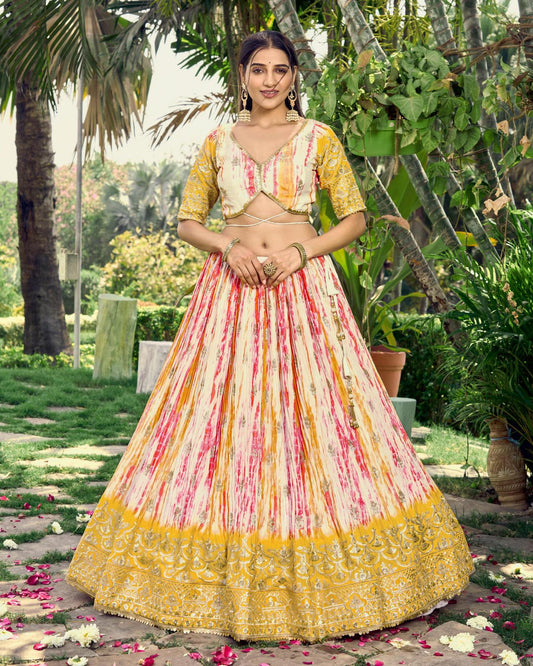 party wear yellow lehenga choli for women