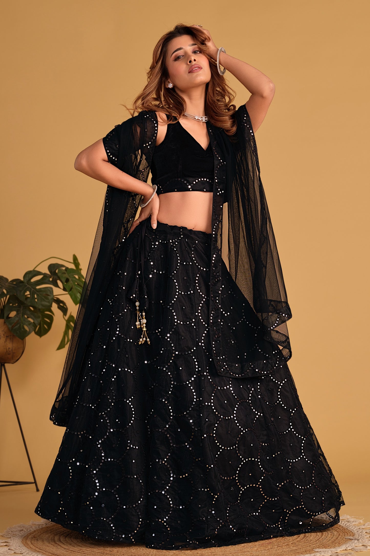 black lehenga glitter