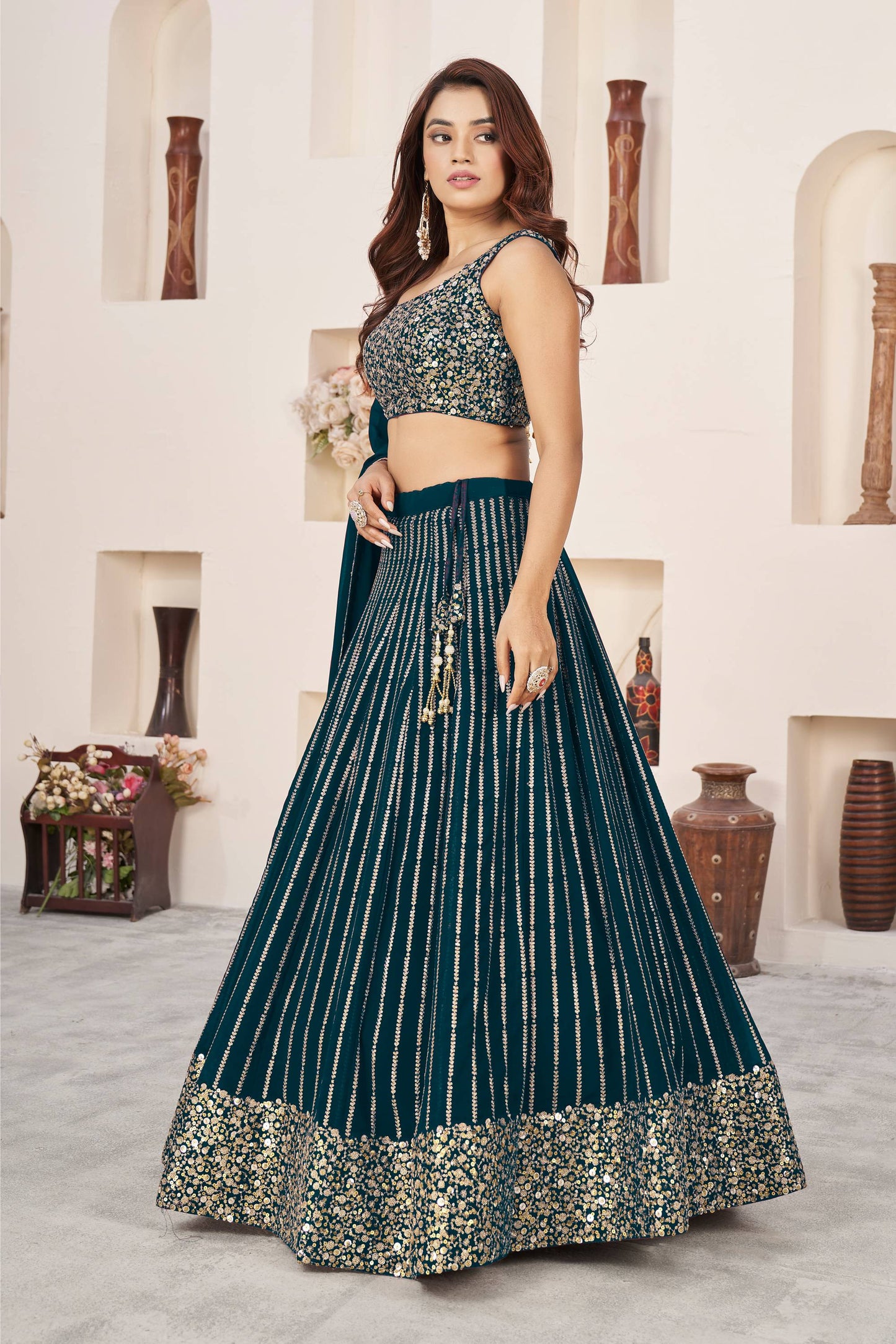Teal color lehenga choli for wedding online