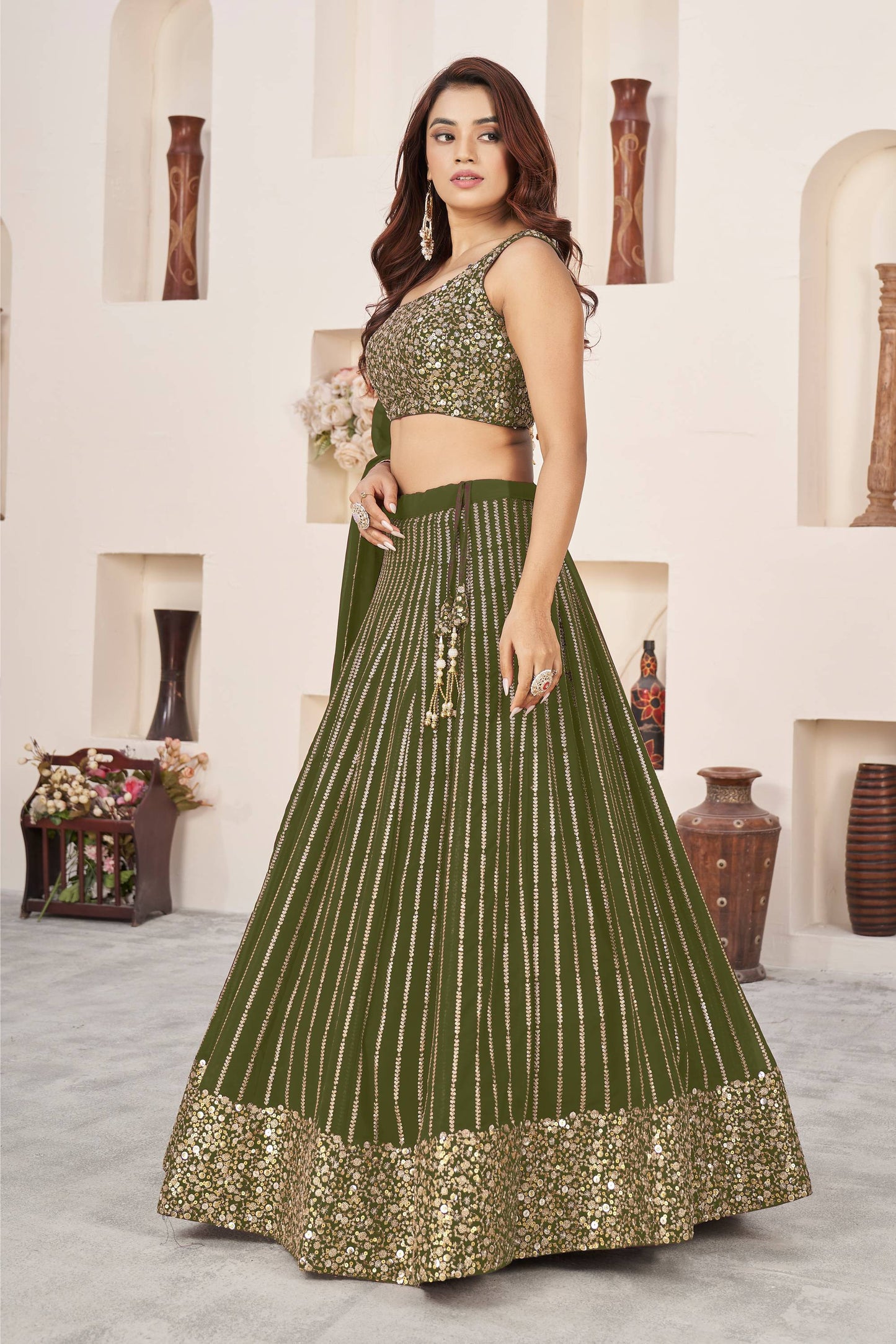 mehendi color lehenga choli for wedding