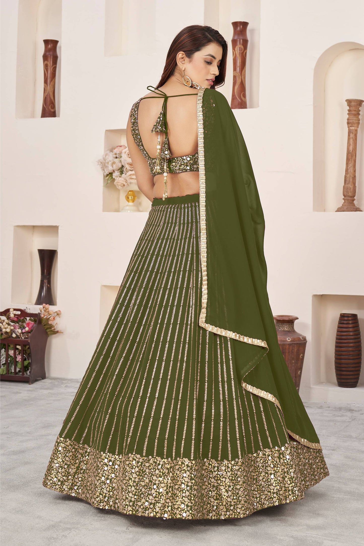 Mehndi colour lehenga for bride