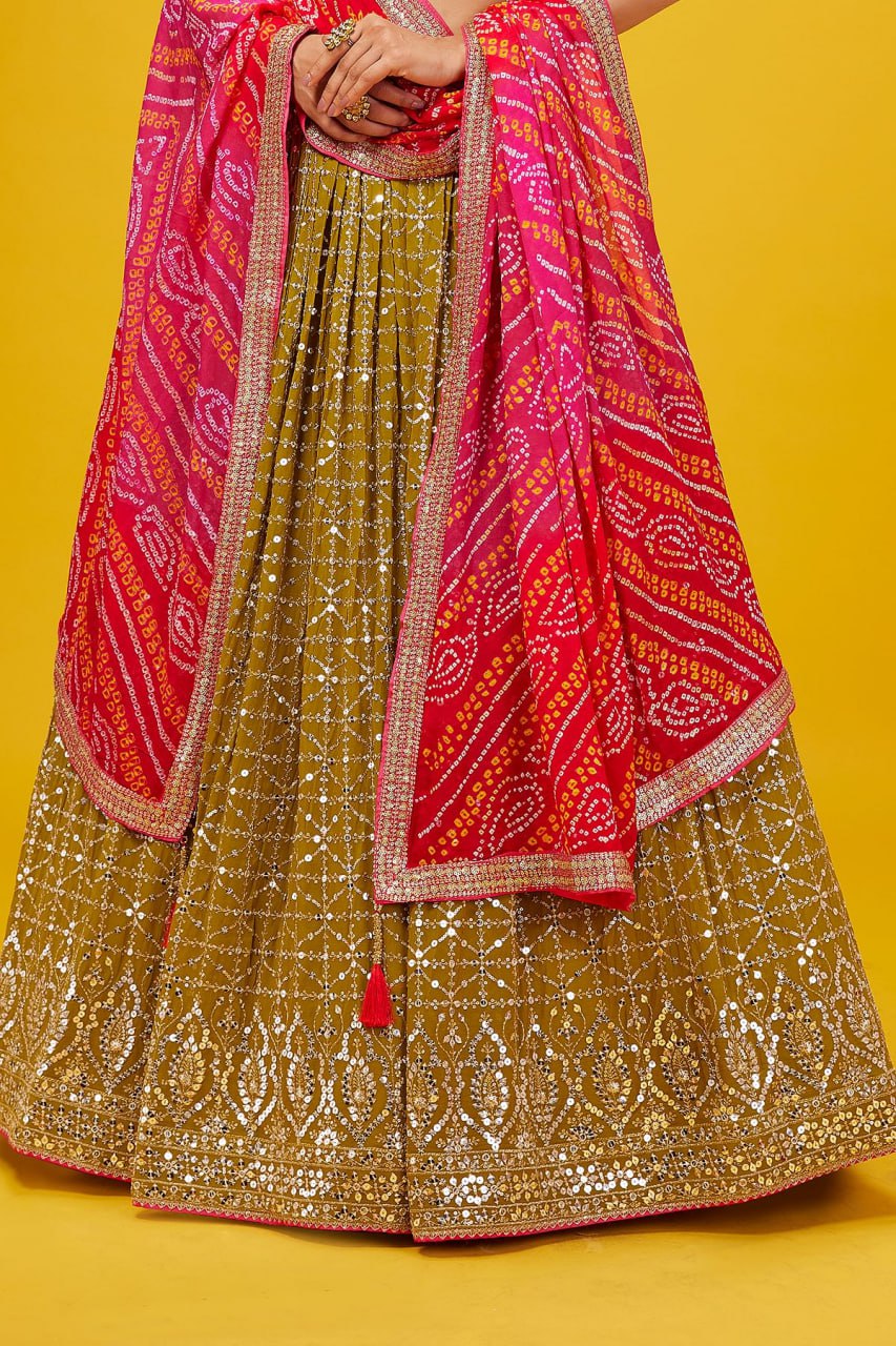 Wedding wear Olive green georgette lehenga choli