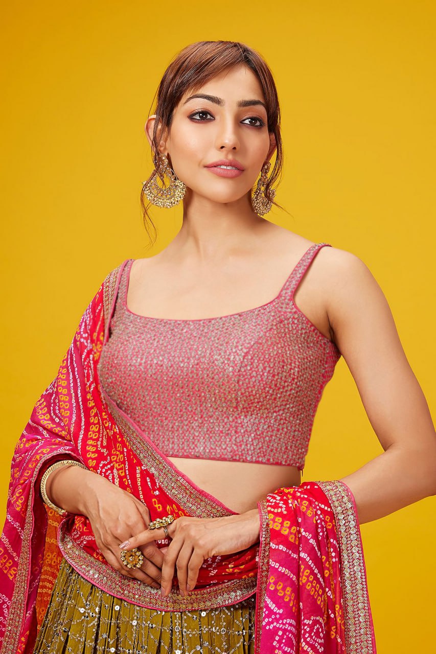 Olive green color lehenga choli for reception