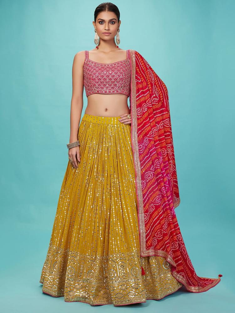 Yellow color georgette lehenga choli