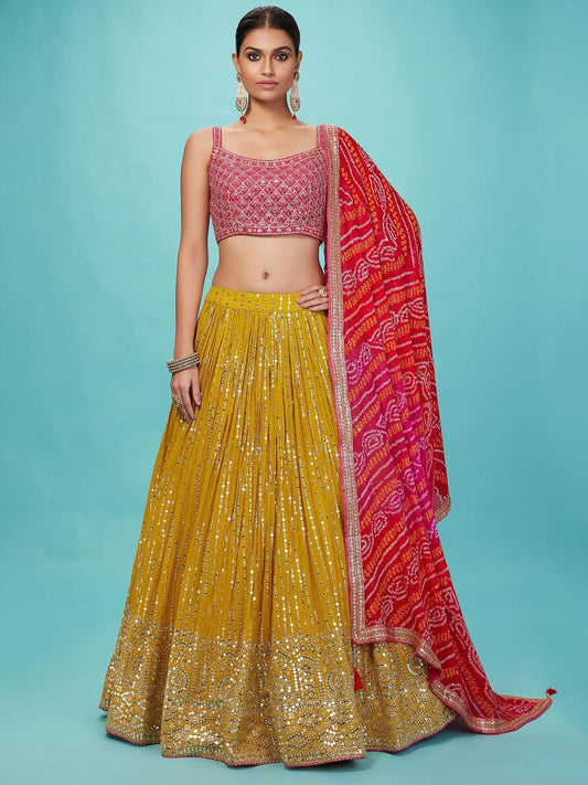 Yellow color georgette lehenga choli