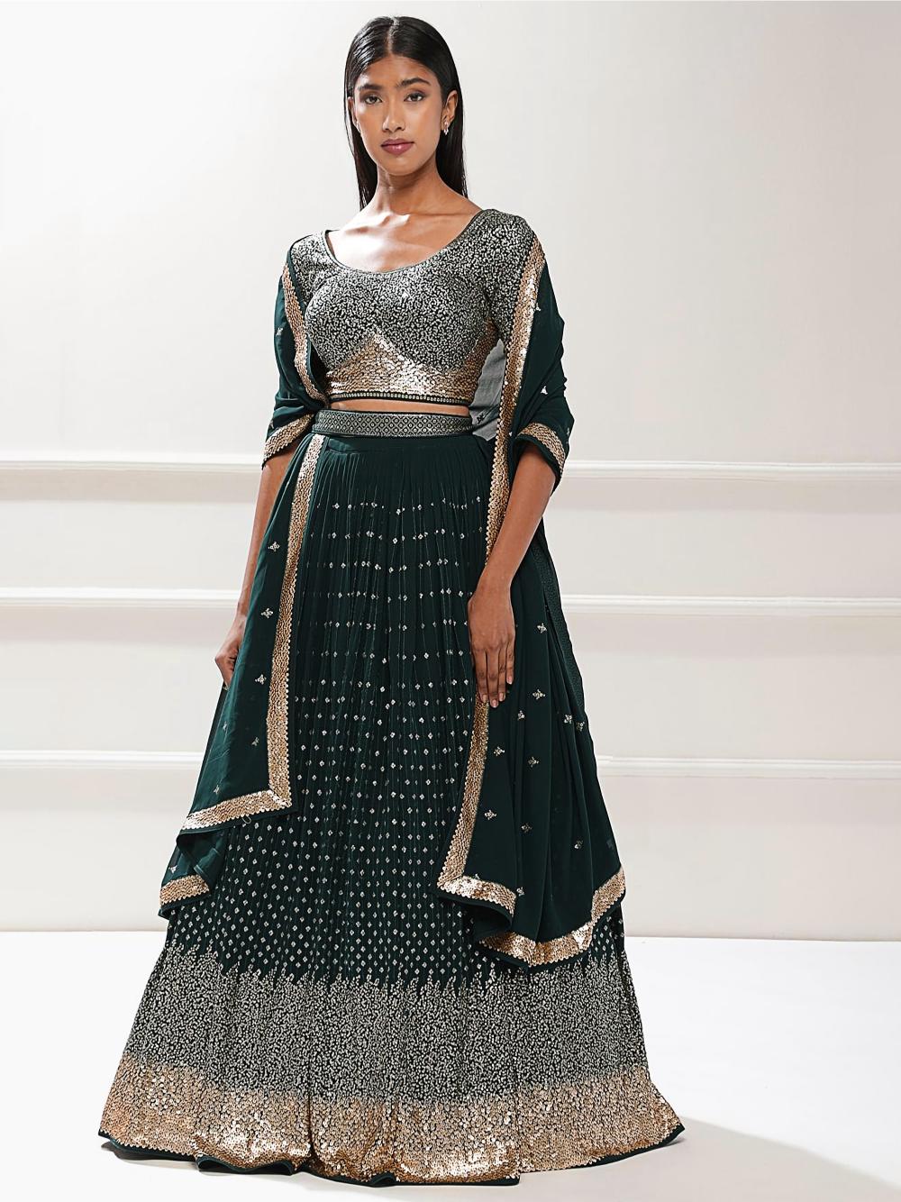 Women green color georgette lehenga choli online
