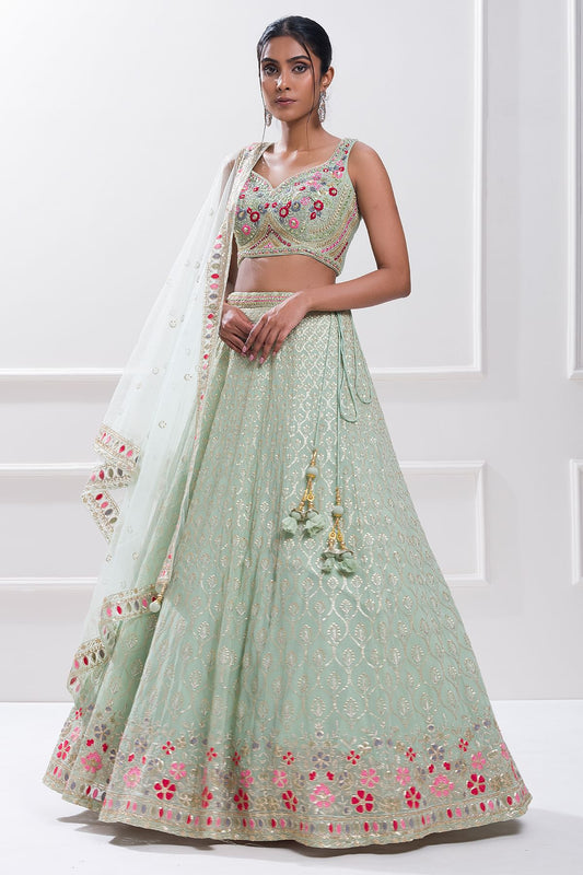 Women sky blue color georgette lehenga choli online