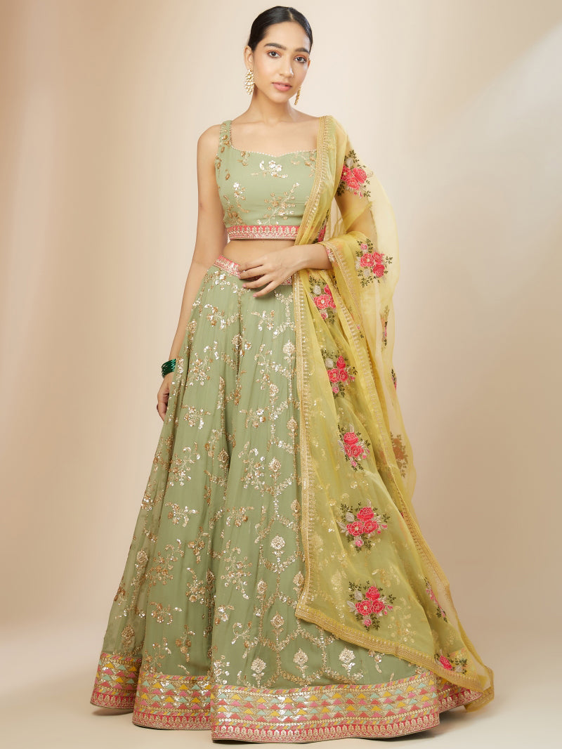 Pista color georgette lehenga choli online sale