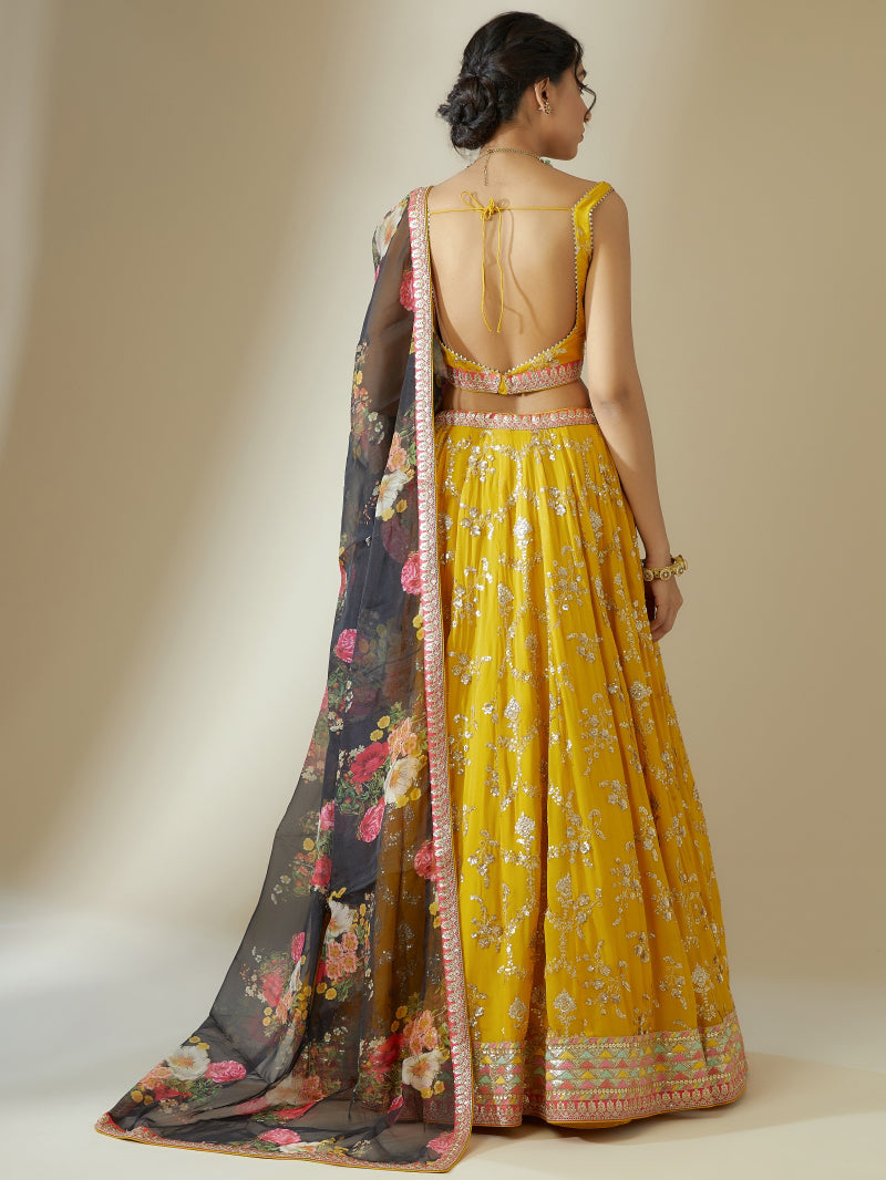Yellow color chaniya choli with online shopping
