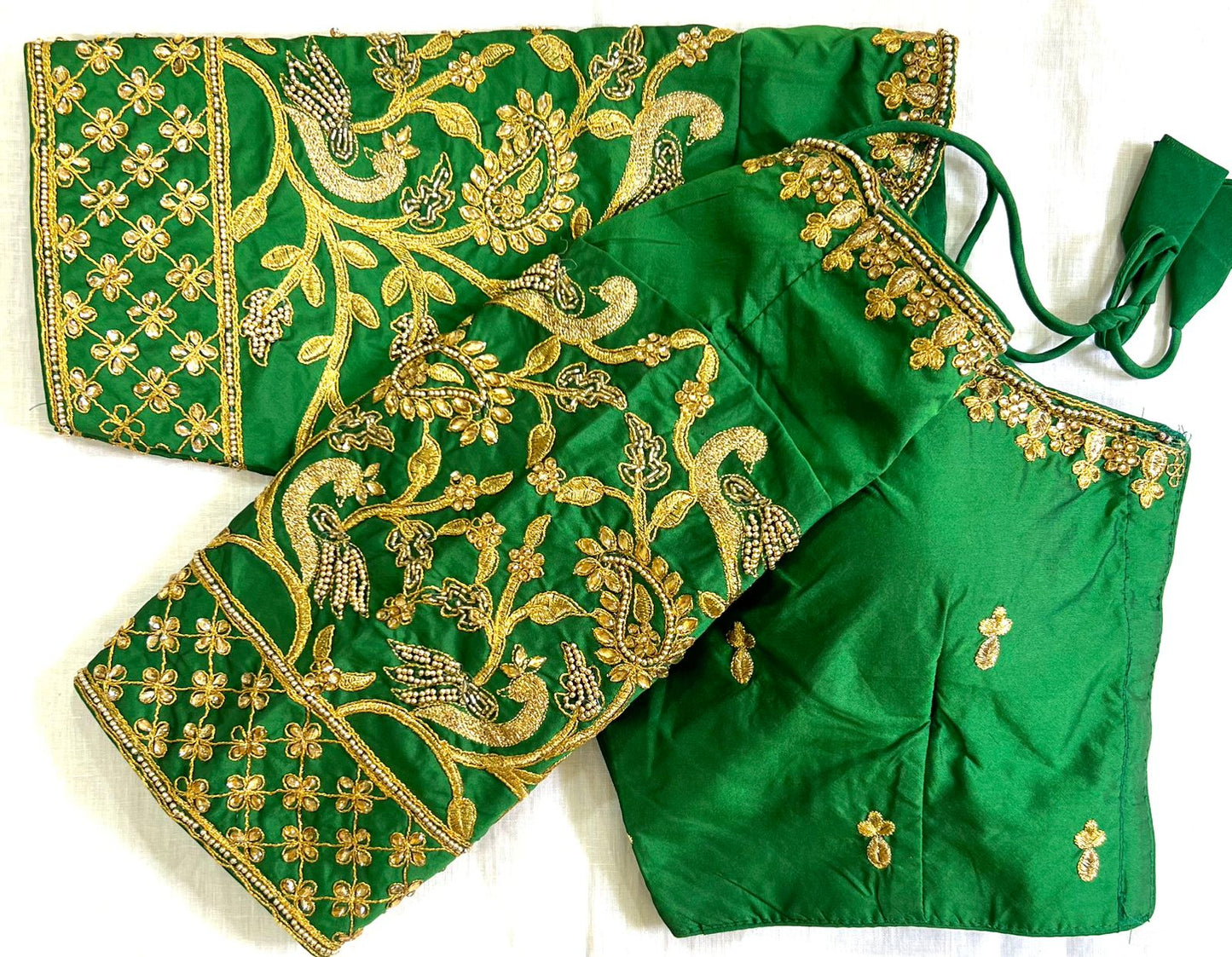 Green color banarasi silk hand work blouse online
