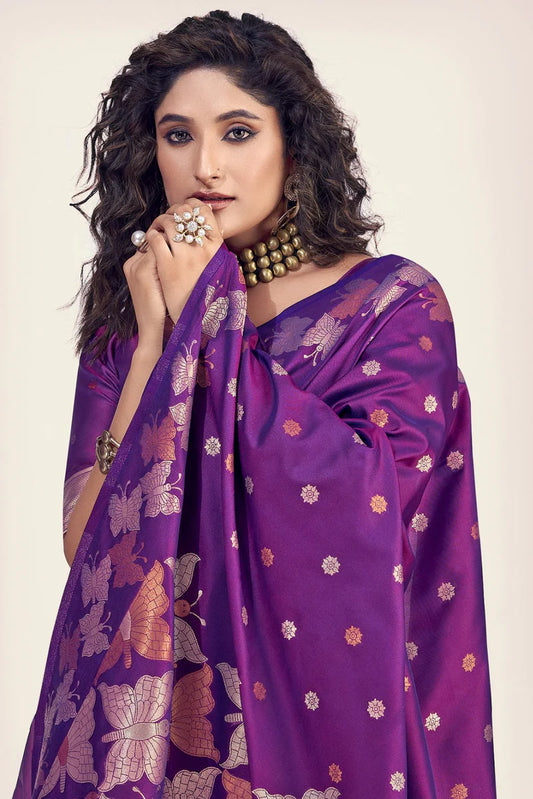 Purple banarasi silk saree for women online
