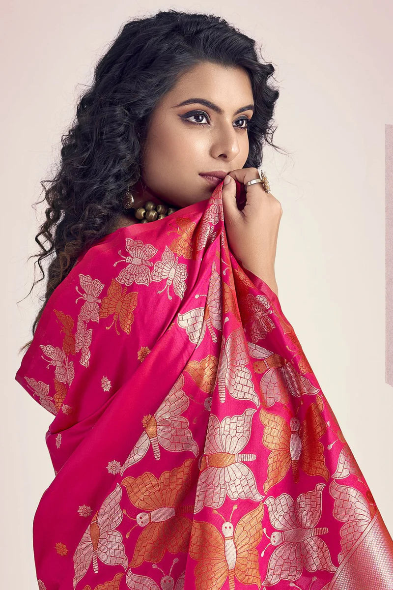 Pink color banarasi silk saree for women online