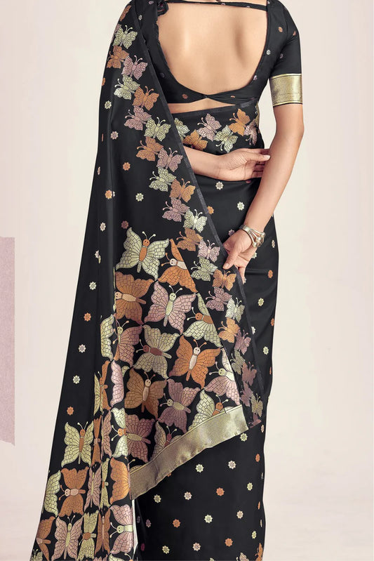 Black color banarasi silk saree for women online