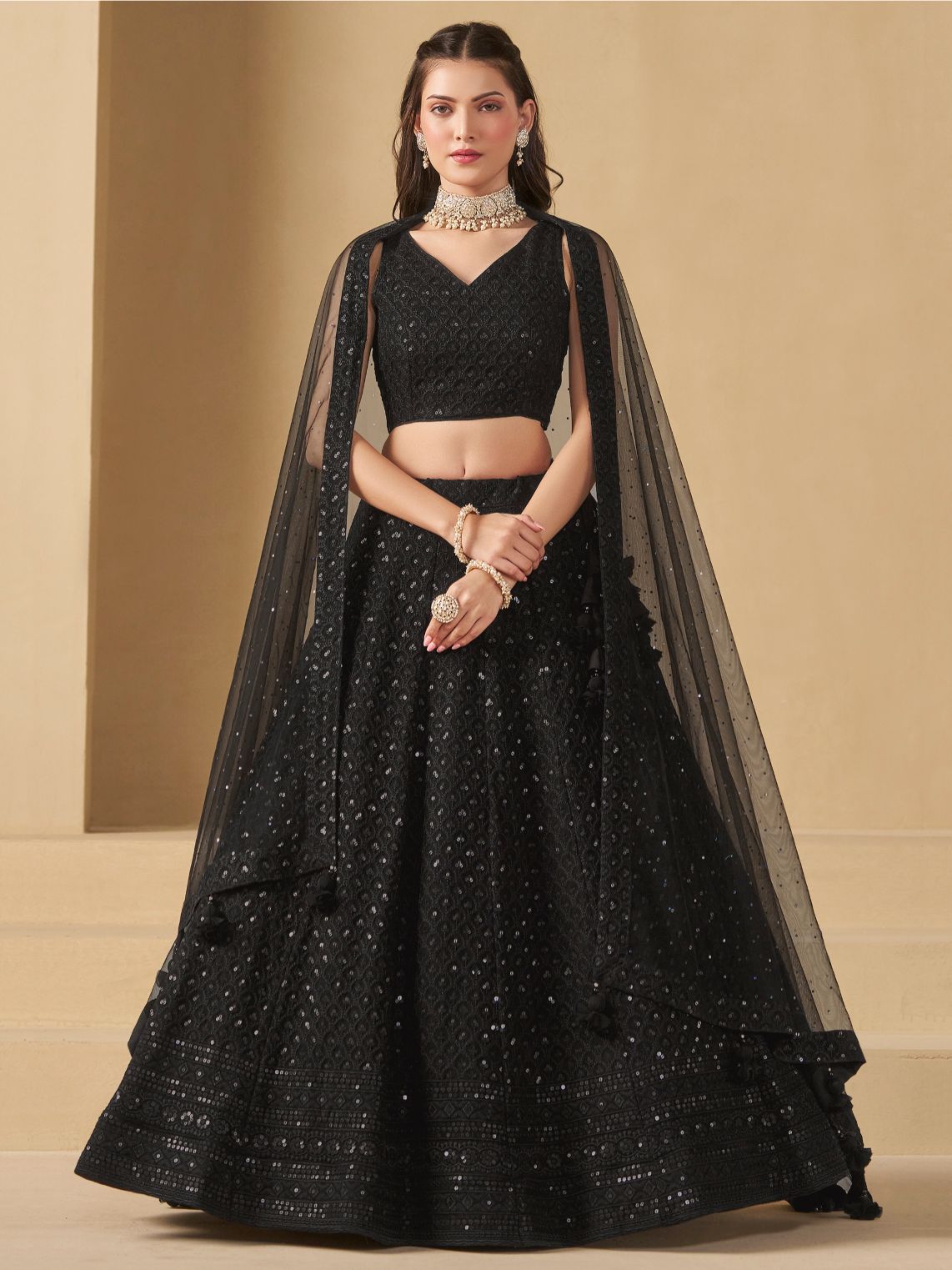 Black color georgette lehenga choli for women